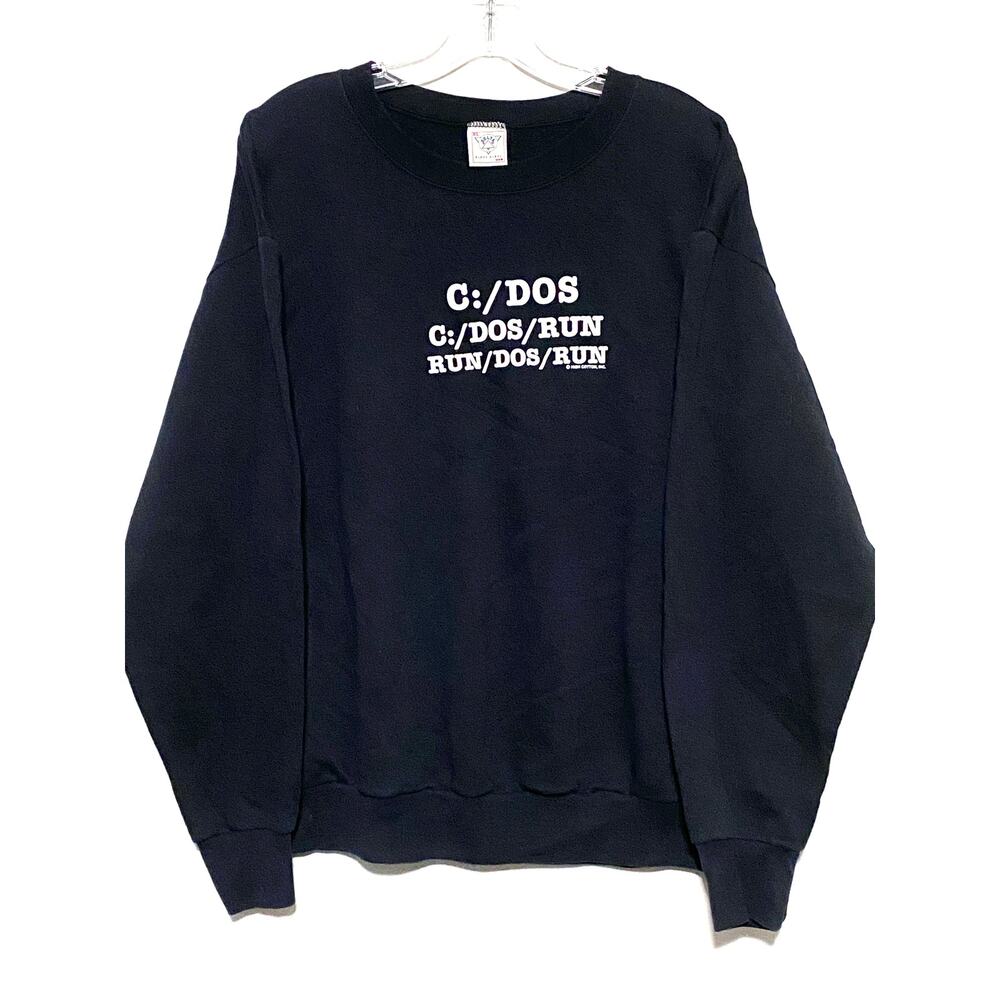Vintage Delta USA Computer C Dos Run IT Tech Humor Black Sweatshirt Mens XL